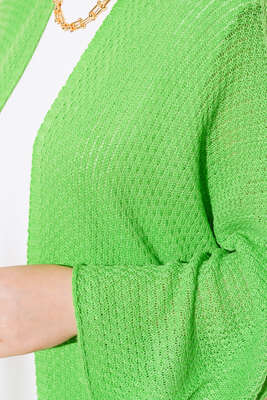 Pirinç Örgü Yarasa Kol Hırka Yeşil - Triko Hırka