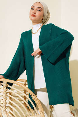 Pirinç Örgü Yarasa Kol Hırka Zümrüt 