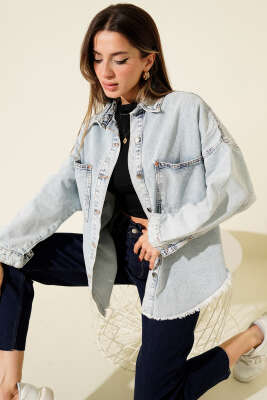 Püsküllü Salaş Kot Ceket Açık Kar - ZARX JNS