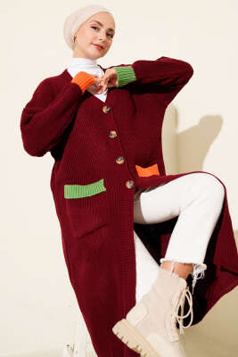 Renk Detaylı Salaş Bordo Hırka 