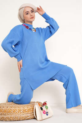 Renkli Kolyeli İkili Takım İndigo