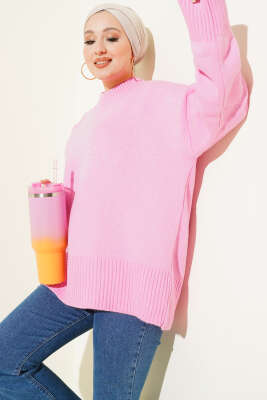 Ribana Görünümlü Triko Tunik Pembe - FİXAY
