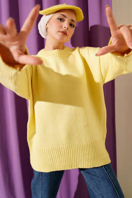 Ribana Görünümlü Triko Tunik Sarı - FİXAY