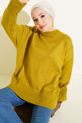 Ribana Görünümlü Triko Tunik Yağ Yeşili - FİXAY