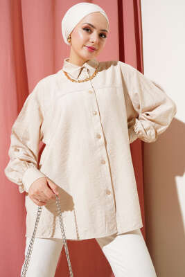 Robası Dikişli Salaş Gömlek Bej 