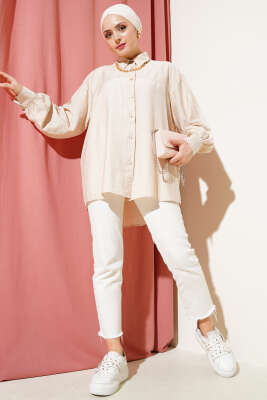 Robası Dikişli Salaş Gömlek Bej - Gömlek