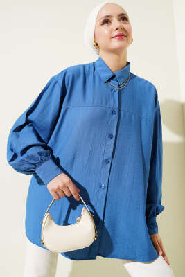 Robası Dikişli Salaş Gömlek Mavi 