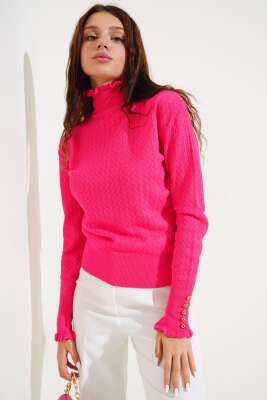 Saç Örgü Fırfırlı Triko Body Fuşya - PUDRA OFFICIAL