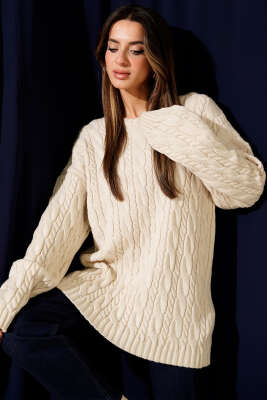 Saç Örgülü Salaş Triko Kazak Taş 