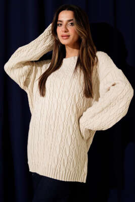 Saç Örgülü Salaş Triko Kazak Taş - Kadın Giyim Modelleri