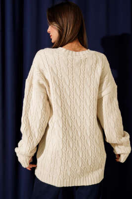 Saç Örgülü Salaş Triko Kazak Taş - Kadın Giyim Modelleri