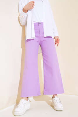 Salaş Kısa Düz Pantolon Lila 