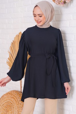 Salaş Model Beli Kuşaklı Siyah Tunik