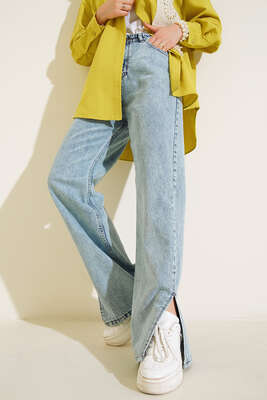 Salaş Yırtmaçlı Kot Pantolon Açık Kar 