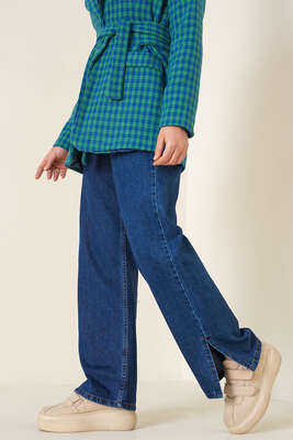 Salaş Yırtmaçlı Koyu Mavi Pantolon 