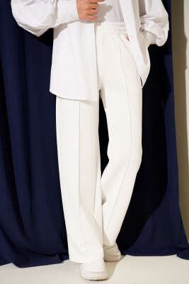 Scuba Çımalı Bol Paçalı Pantolon Beyaz - TEGOE