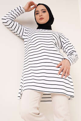 Şeritli Tunik Beyaz 