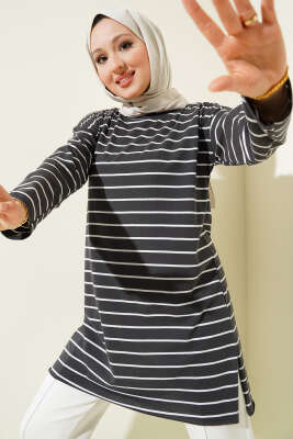 Şeritli Tunik Füme 