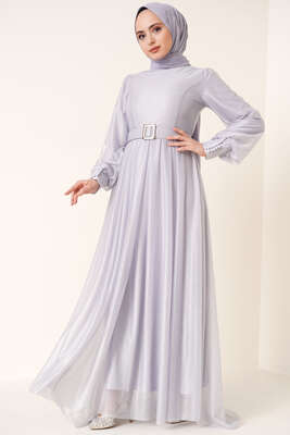 Sim Detaylı Abiye Elbise Gri 