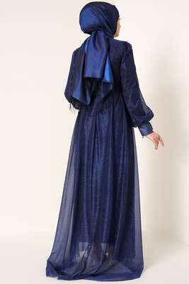 Sim Detaylı Abiye Elbise Lacivert - Tesettür Elbise