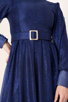 Sim Detaylı Abiye Elbise Lacivert - Tesettür Elbise