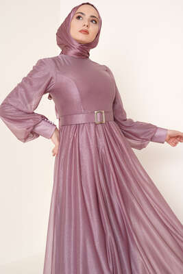 Sim Detaylı Abiye Elbise Lila - Tesettür Elbise