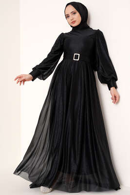 Sim Detaylı Abiye Elbise Siyah 