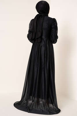 Sim Detaylı Abiye Elbise Siyah - Tesettür Elbise