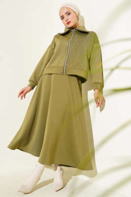 Sıra Taşlı Etekli Scuba İkili Takım Çağla Yeşili 