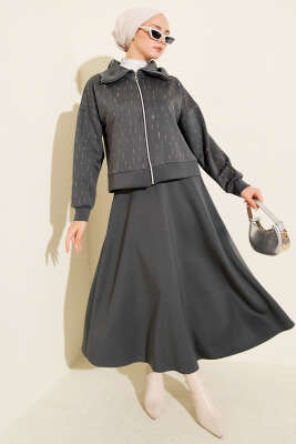 Sıra Taşlı Etekli Scuba İkili Takım Füme - İkili Takım