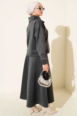 Sıra Taşlı Etekli Scuba İkili Takım Füme - İkili Takım