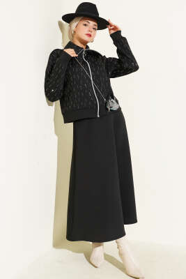 Sıra Taşlı Etekli Scuba İkili Takım Siyah 