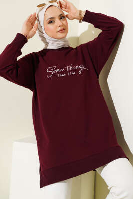 Something Baskılı İki İp Tunik Bordo