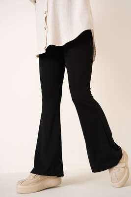 ispanyol Paça Pantolon Siyah