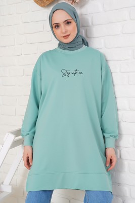 Stay With Me Baskılı Çağla Yeşili Tunik