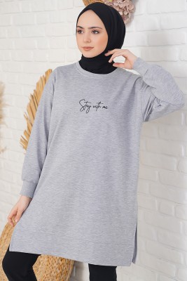 Stay With Me Baskılı Gri Tunik