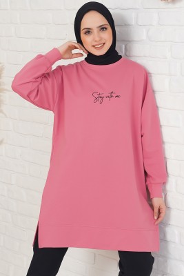 Stay With Me Baskılı Gül Kurusu Tunik 