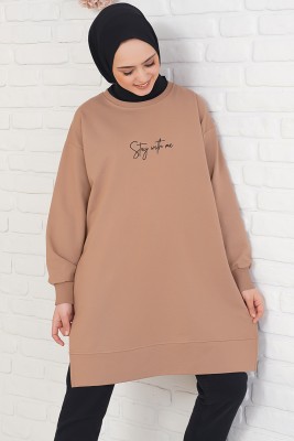 Stay With Me Baskılı Latte Tunik