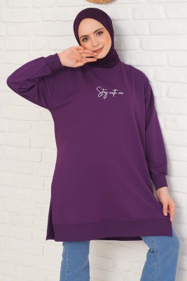 Stay With Me Baskılı Mor Tunik 