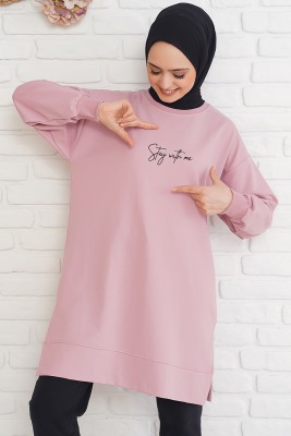 Stay With Me Baskılı Pudra Tunik 