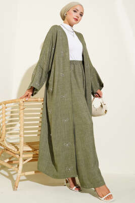 Taş Fiyonklu Kimono İkili Takım Haki 