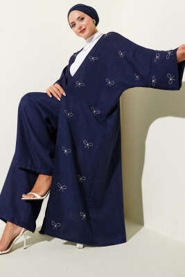 Taş Fiyonklu Kimono İkili Takım Lacivert 