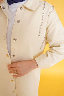 Taş Süsleme Denim İkili Takım Ekru - İKİLİ TAKIM