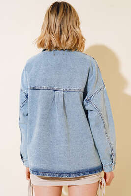 Taşlı Torba Cep Kot Ceket Kar Yıkama - Spor Ceket