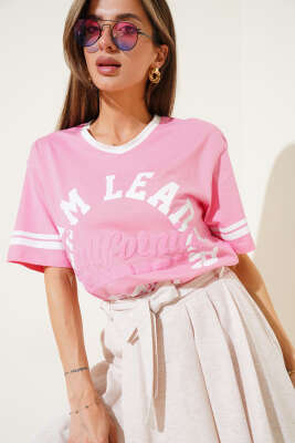 Team Leader Baskılı T-Shirt Pembe 