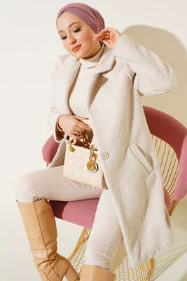 Tek Düğmeli Buklet Kaban Bej 