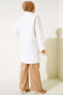 Tek Düğmeli Buklet Kaban Beyaz - Kaban