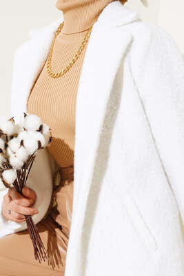 Tek Düğmeli Buklet Kaban Beyaz - Kaban