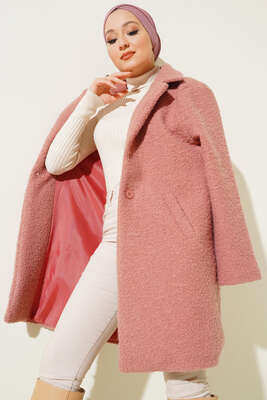 Tek Düğmeli Buklet Kaban Gül Kurusu 