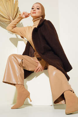 Tek Düğmeli Buklet Kaban Kahve - Kaban